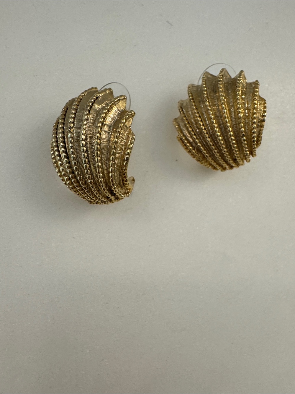 Vintage Gold Textured Shell stud Earrings